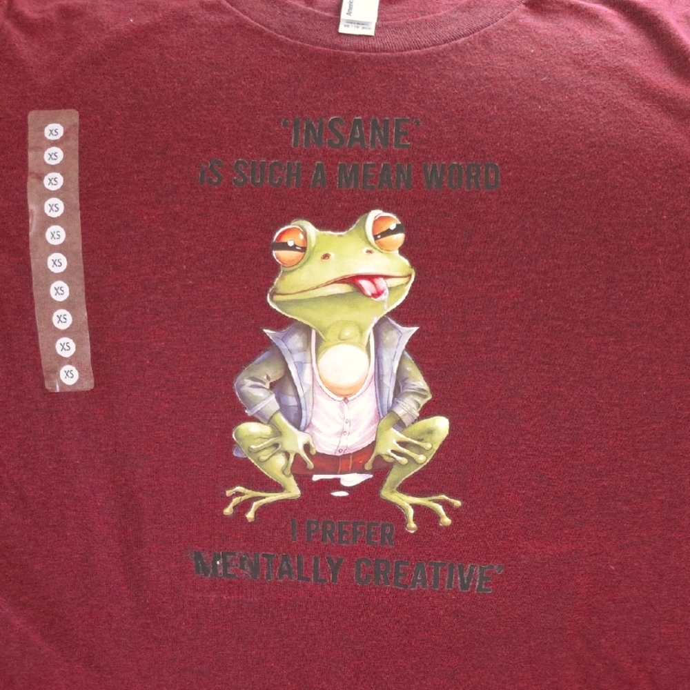 Maroon Frog Graphic T-Shirt for Reptile Lovers Sz Adult Extra Small NEW